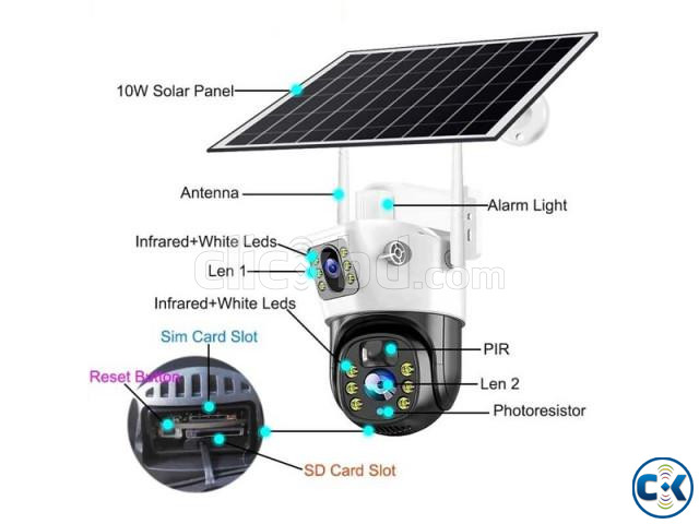 P6A Solar V380 4G Sim Dual Lens WiFi Camera 1200mAh large image 1